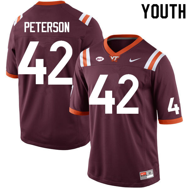 Youth #42 Michael Peterson Virginia Tech Hokies College Football Jerseys Sale-Maroon